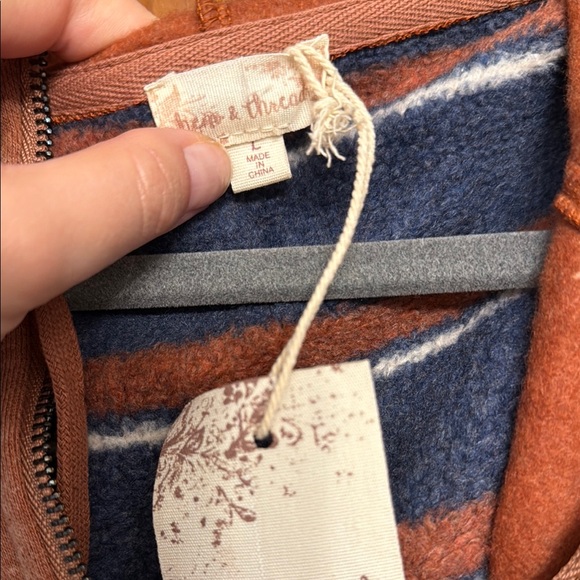 Hem & Thread Brown and Blue Hooded Sweatshirt with Striped Sleeves - Picture 2 of 3